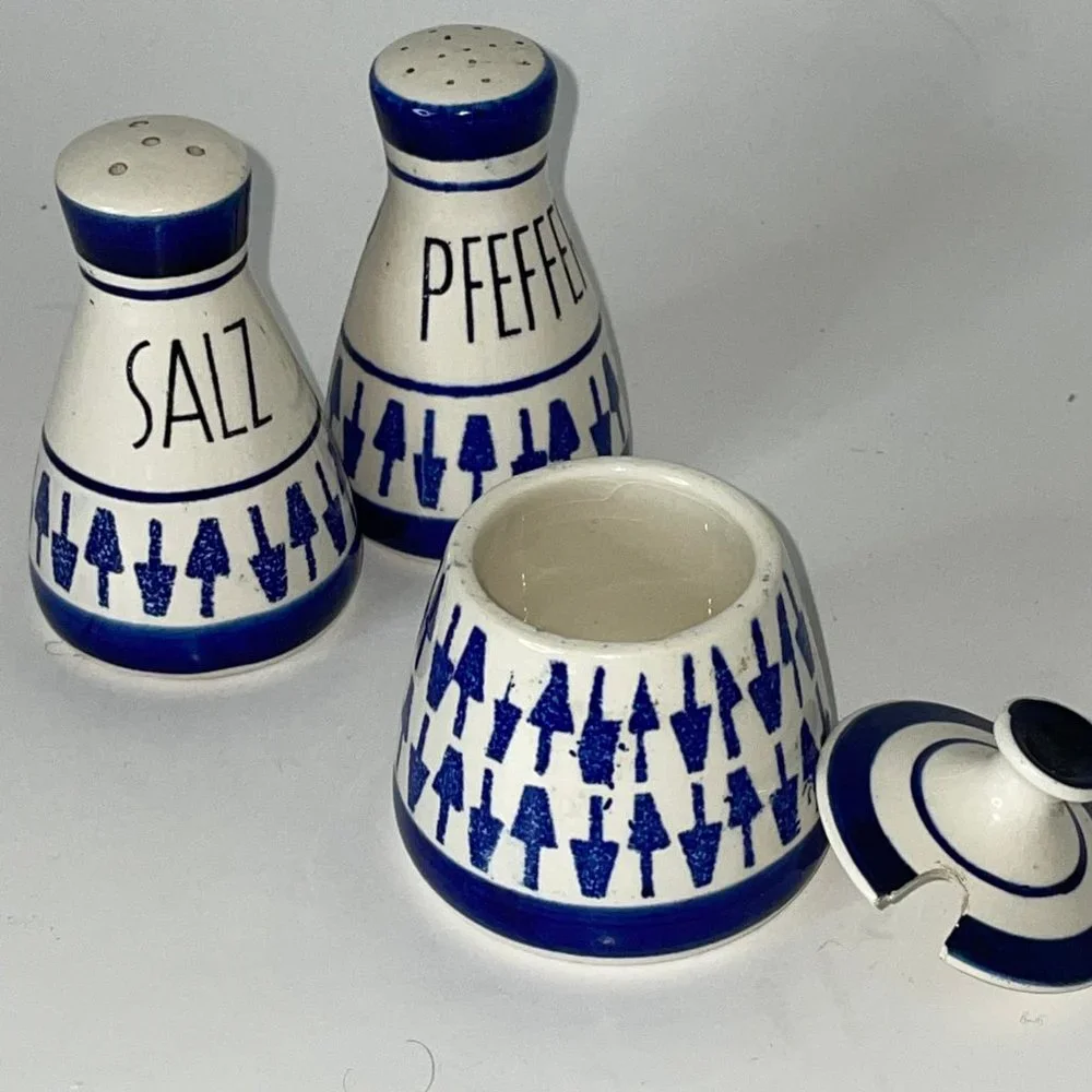 Set of 3 Wächtersbach West Germany Vintage Salt and Pepper Shakers and Spreader
